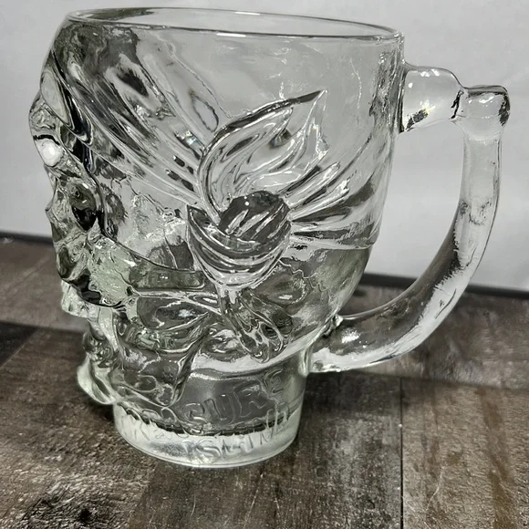 Vintage Luminarc USA Clear Glass Treasure Island Pirate Skull Mug - Picture 2 of 7